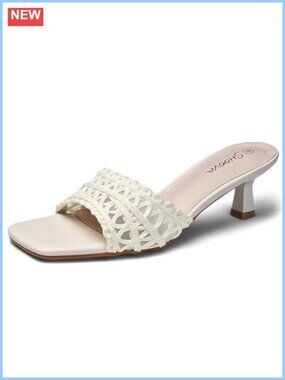 Kitten Heel Square Toe Mesh Slip On Lace Bridal Dress Sandals